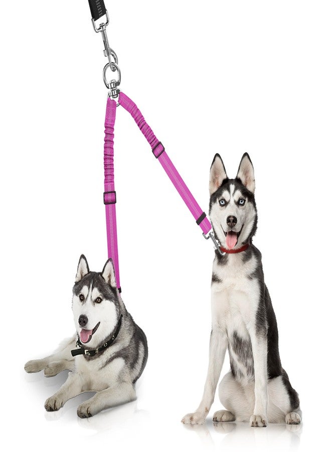 YAODHAOD Double Dog Leash,Two Dog Leash Splitter, No Tangle 360° Swivel Rotation Reflective Lead, Adjustable Length Bungee Heavy Duty Walking Training Dual Extension (Rose Red) - Image 1